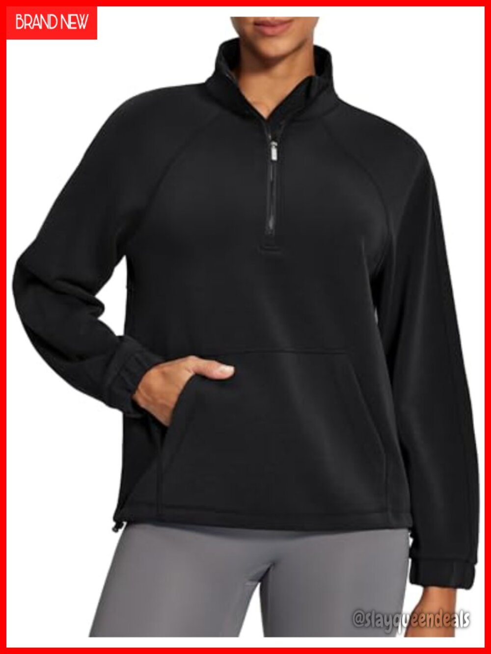 Quarter Zip Cropped Sweatshirt Funnel Neck Kangaroo Pocket